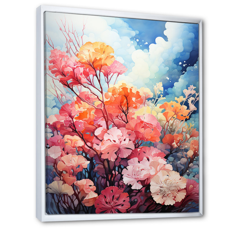 «Coral Reef Barrier Gracefulness I», reproduction sur toile, H 32 po x l 16 po x P 1 po, Cadre flottant blanc
