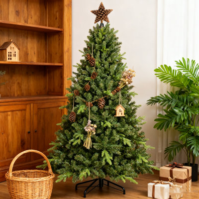 Arbre de Noël classique de 5 pi, équipé de branches à charnières réalistes, facile à assembler, support en métal stable, approprié pour la décoration des Fêtes, utilisé pour la décoration de maison, de bureau et de magasin