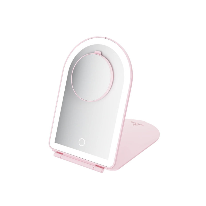 Miroir de voyage à DEL avec miroir grossissant 10X et housse de protection Impressions, 8,03 po x 5,2 po, Rose