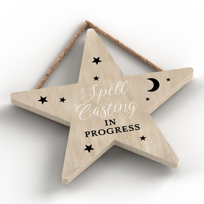Spell Casting In Progress Wooden Star Plaque, Brown