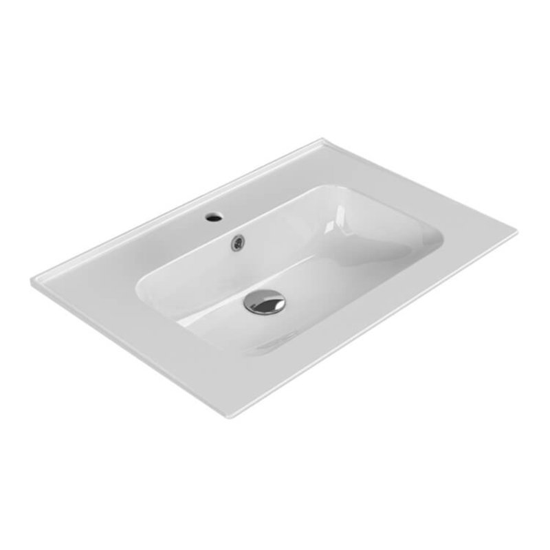 White Ceramic Rectangular Wall-Mount Bathroom Sink with Overflow