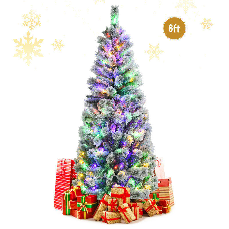 6ft Pre-Lit Snow Flocked Pine Christmas Tree with Multi-Color LED Lights
