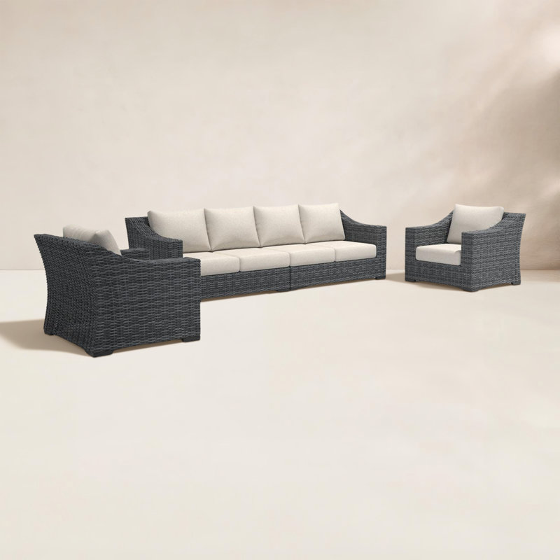 Eloisa 6-Person Wicker Patio Sectional Set with Cushions, No, Gray