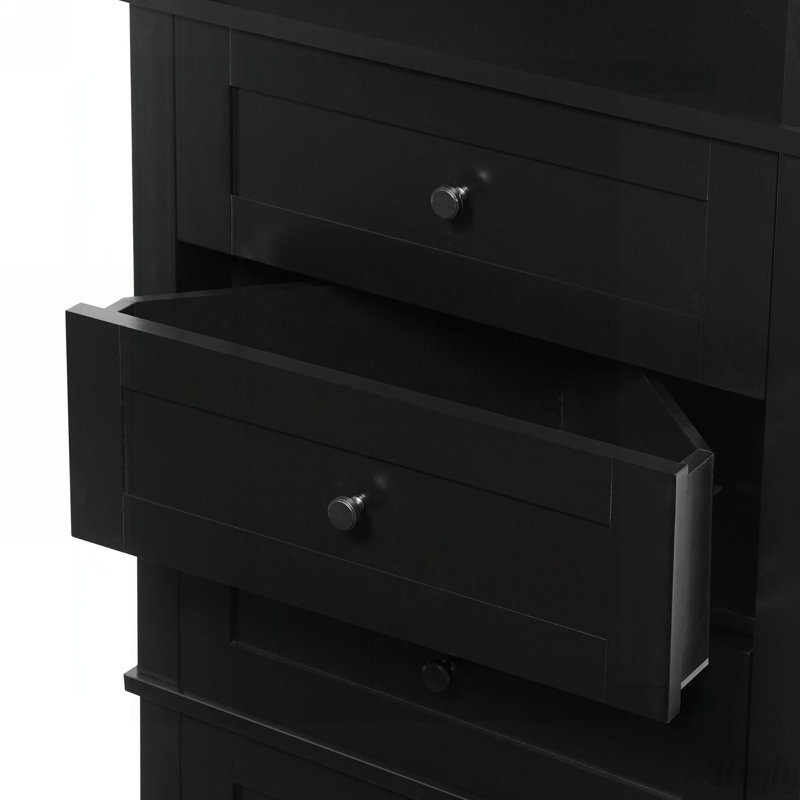 Tall Cabinet with 3 Drawers and Adjustable Shelves for Bathroom, Black