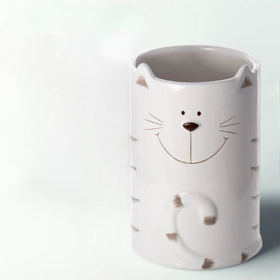 Porte-ustensiles en céramique en forme de chat pour comptoir, organisateur d'outils de cuisine et de pâtisserie mignon, pot de rangement multifonctionnel, cadeau pour les amoureux des chats et les propriétaires d'animaux de compagnie