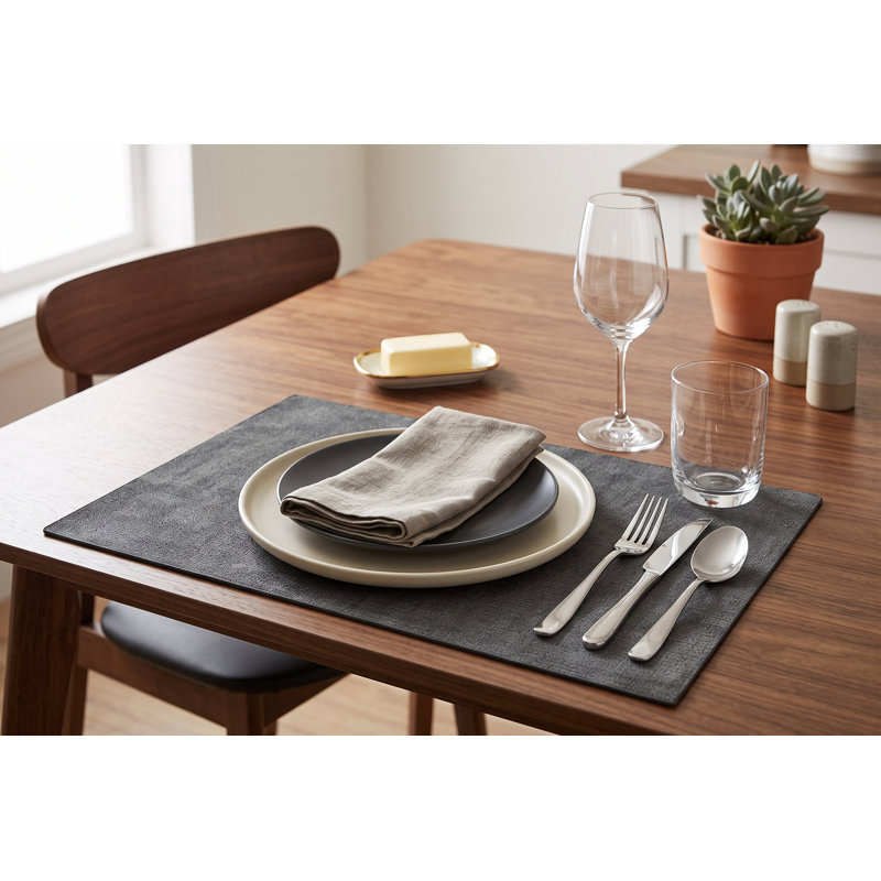 Ensemble de table imitation suède gris anthracite, 30 x 45 cm, facile à nettoyer, en vinyle PVC imperméable, pour la cuisine et la salle à manger.