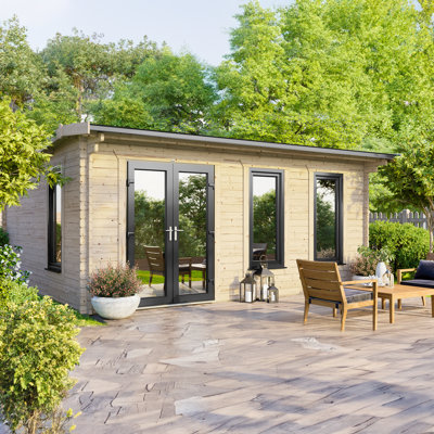 Powersheds 18 x 14ft Apex Log Cabin, Doors to the Left - 44mm