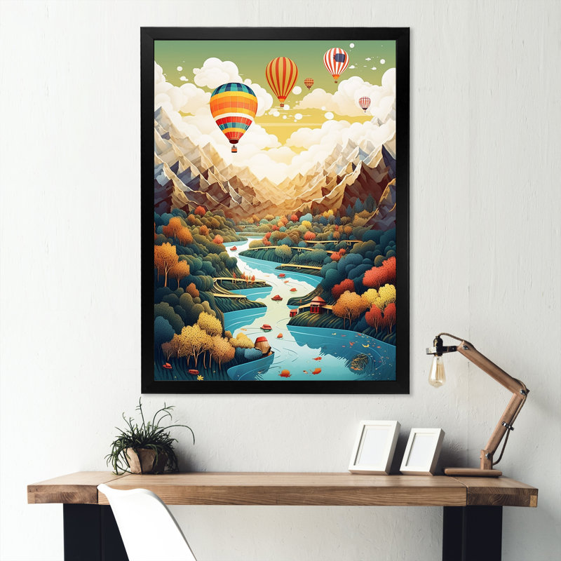 Vol en montgolfière, aventure fantaisiste III, H 20 po x l 12 po x P 1 po, Cadre photo noir simple