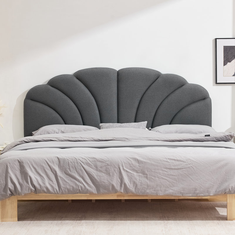 Flower-Shaped Upholstered Headboard with Adjustable Height & Width, Linen Gray, King / California King