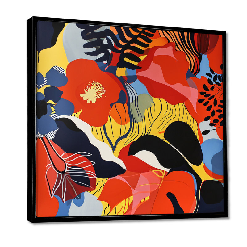 Fleurs de coquelicot rétro - Art mural coquelicot, Cadre flottant noir, bois massif, H 16 po x l 16 po