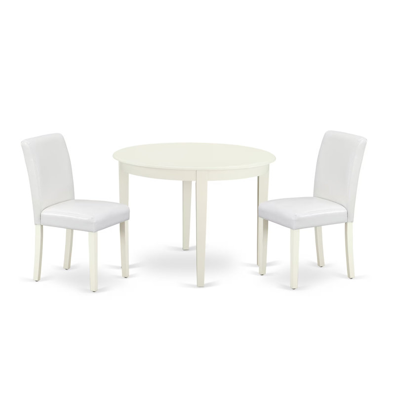 L'ensemble de salle à manger 3 pièces comprend une table de cuisine ronde et 2 chaises de salle à manger Parson en similicuir blanc, 42 x 42 pouces, lin blanc