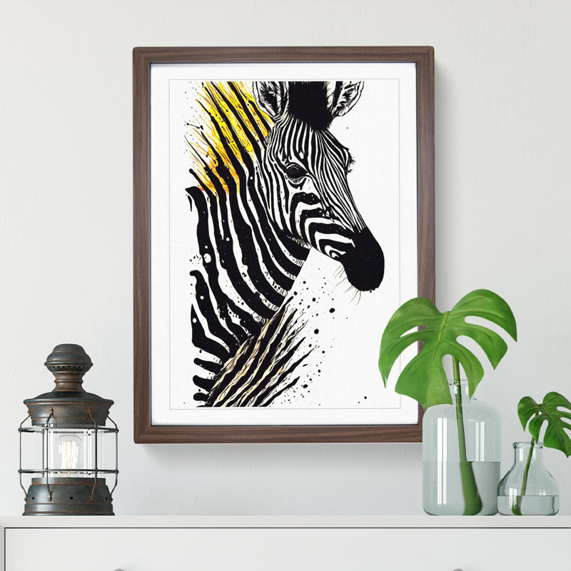 Eccentric Zebra - Single Picture Frame Painting, Walnut, 64cm H x 46cm W x 2cm D