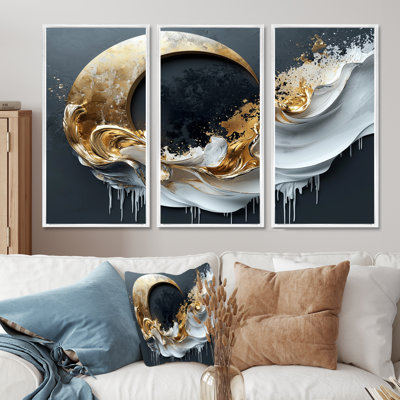 «Black and Gold Moon Lines II - Abstract Shapes», ensemble d'impression d'art mural