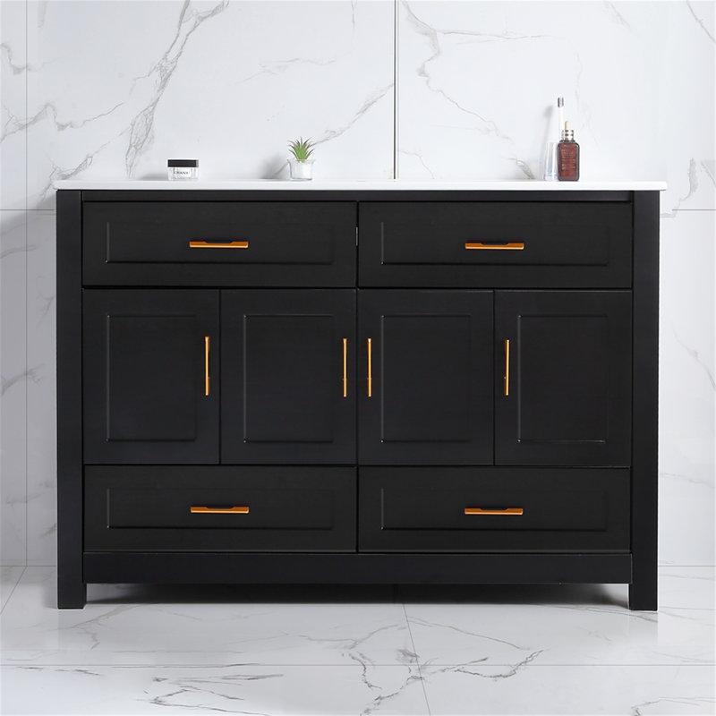 Bathroom Vanity With Ceramic Sink, Wooden Storage Cabinet With Drawers And Soft Close Doors, Bathroom Vanity With Storage For Home
