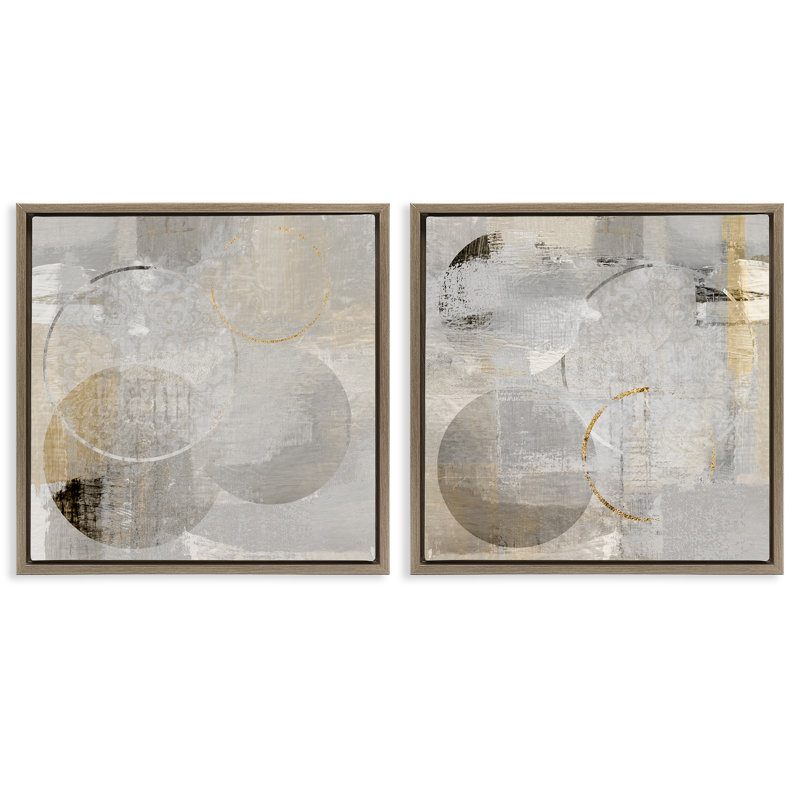Ensemble de 2 toiles flottantes encadrées en forme de cercle brossé et discret, design par Susan Jill, H 25 po x l 25 po