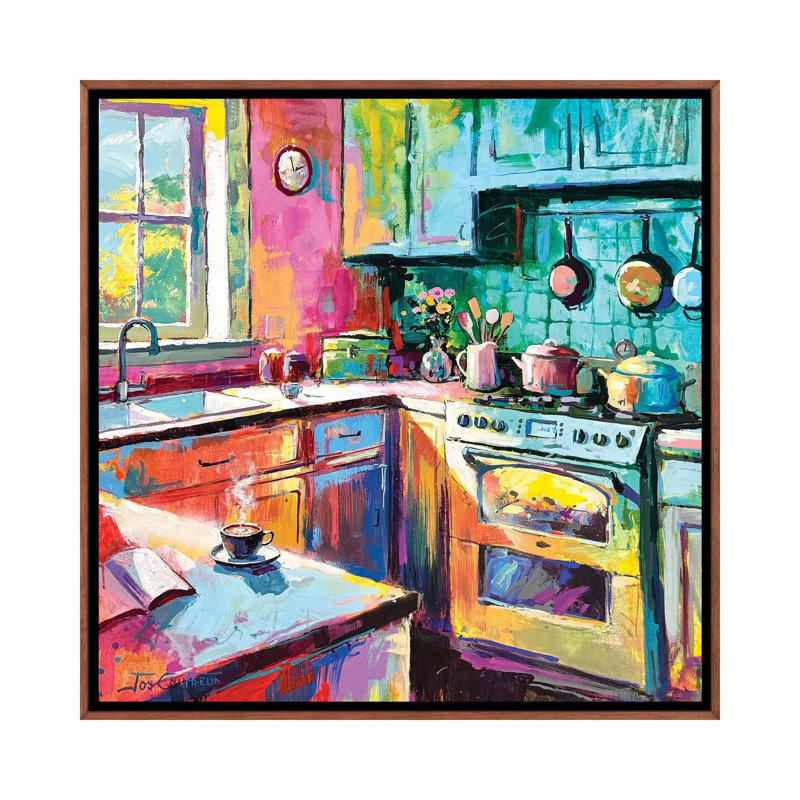 Intérieur - dimanche rôti - reproduction d'art murale - toile encadrée, 37" x 37", Framed Canvas, Brown