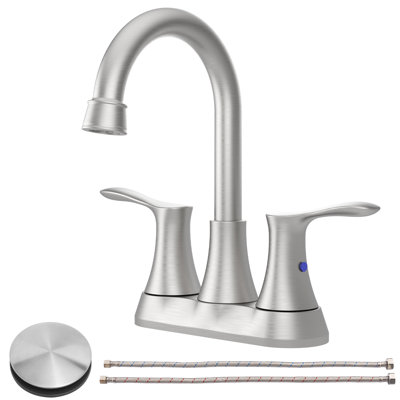 Robinet de salle de bain en nickel brossé - Robinet à 2 lavabos avec bonde clic-clac, débit de 1,5 gallon par minute, matériau métallique, installation facile, construction de 4 pouces par minute, option d'installation par l'utilisateur