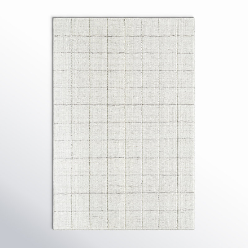 Lavande Geometric Wool Area Rug in Ivory/Gray, Rectangle 6' x 9'
