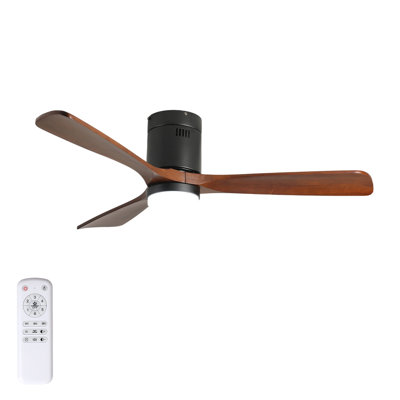 Ventilateur de plafond 52 pouces avec lumière, 3 pales en bois de noyer massif, télécommande, moteur à courant continu réversible à 6 vitesses pour chambre à coucher, salle à manger, salon