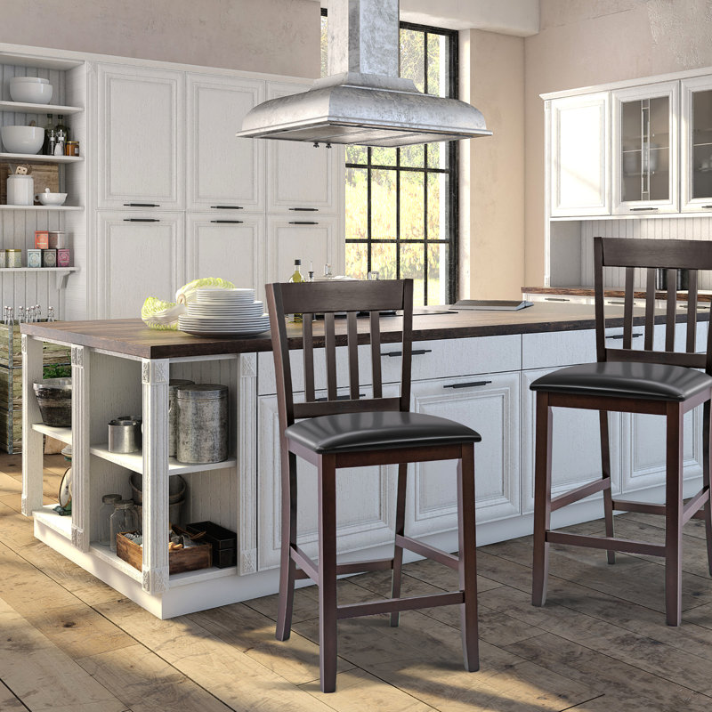 Upholstered Counter Stool with Solid Wood Frame, 1