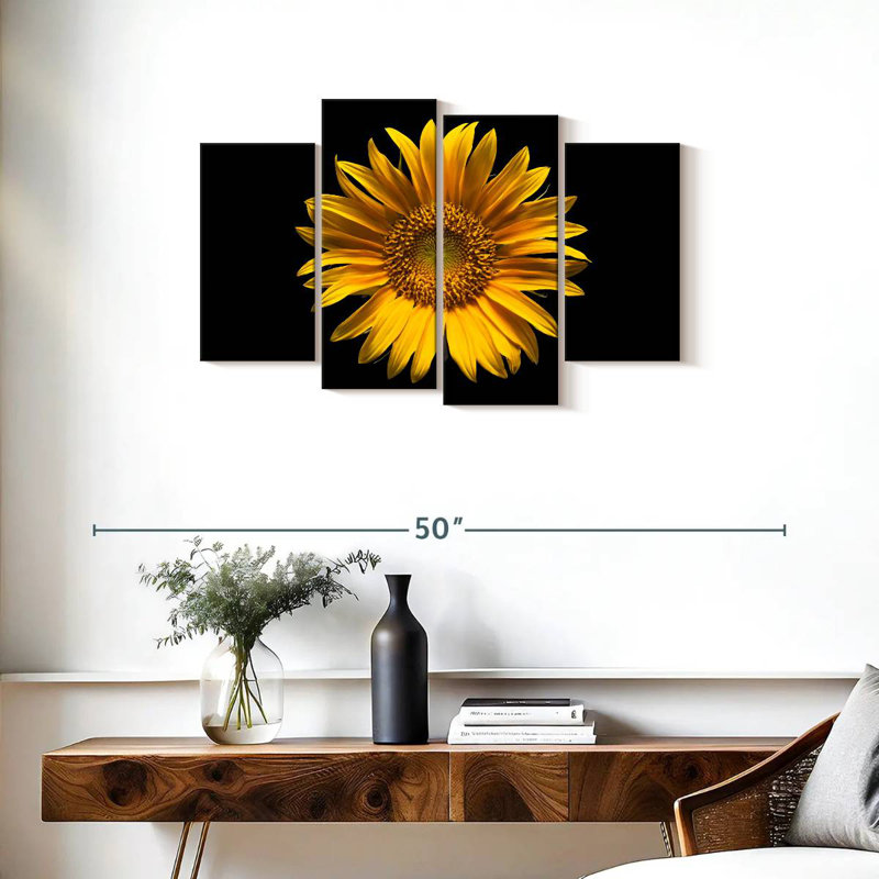Harnek tournesol sur fond noir, H 22 po x l 36 po
