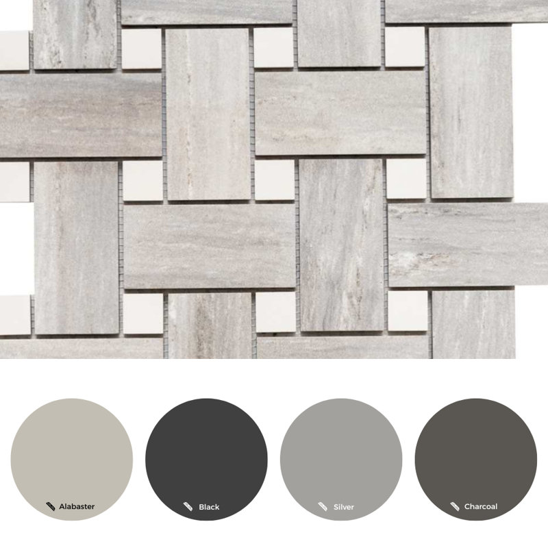 Stately Basketweave 13" x 13" Porcelain Brick Joint Wall & Floor Tile, Gray