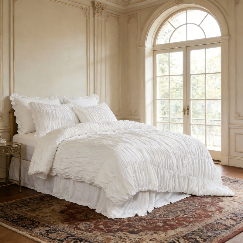 Nayoroom 3 Pieces Ruched Duvet Cover Set Bed Set Boho Bedding Set For Bedroom Soft Fluffy Ruffle Comforter Cover Set With Pillowcases