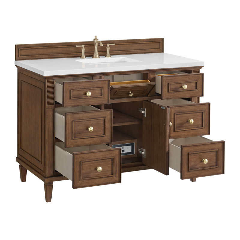 Lorelai 48'' W Single Vanity, White Zeus Quartz, Mid-Century Walnut, 8" Widespread