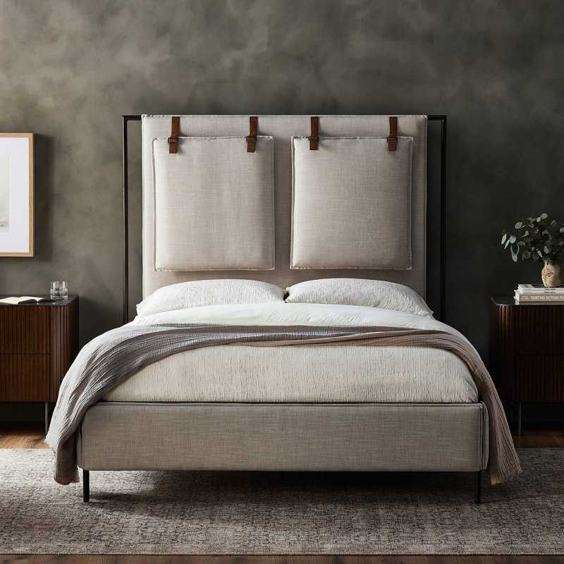 Upholstered Metal Standard Bed, King, Ivory