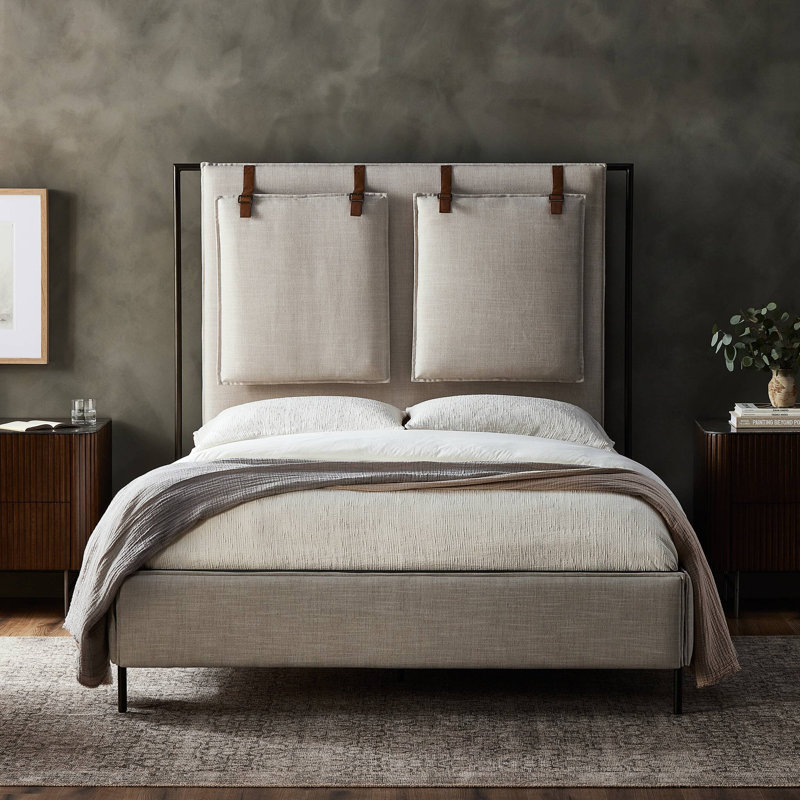 Upholstered Metal Standard Bed, King, Ivory
