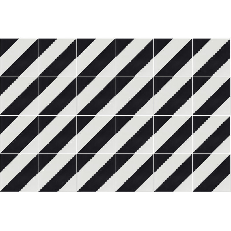 Diagonal Four A 8" x 8" Patterned Wall & Floor Tile, Black/White