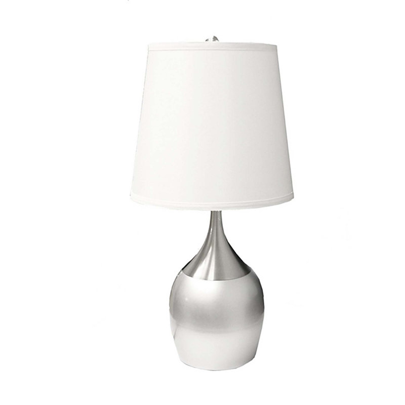 Lampe de table en métal 24 po, abat-jour blanc, Argent argent