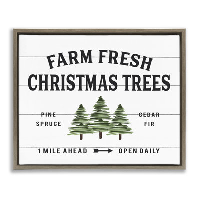 White Farmhouse Christmas Tree Sign Framed Floater Canvas Wall Art by Lettered and Lined hwp-278