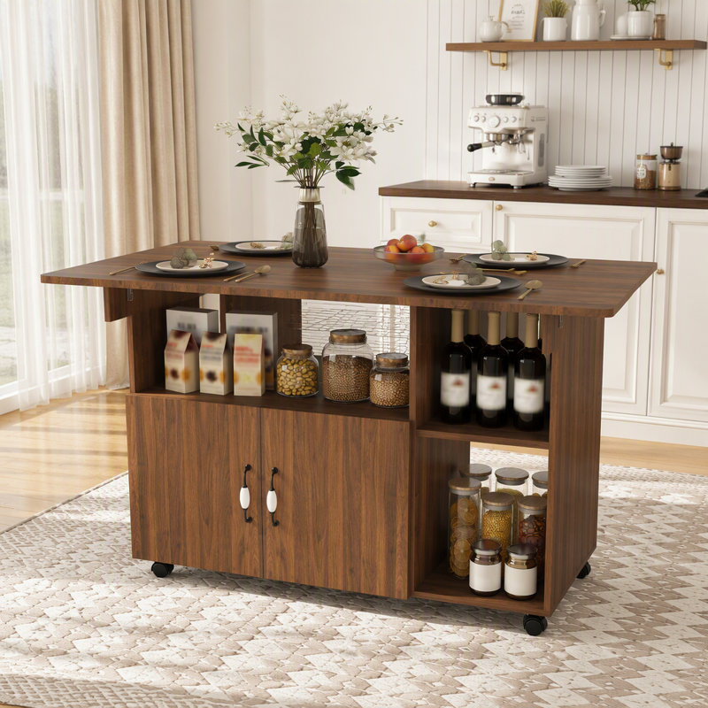 Table pliante multifonctionnelle avec tablettes et roulettes de rangement, table de salle à manger pliable de 47 pouces pour les petits espaces, bureau compact pour la cuisine, dortoir, bureau
