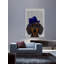 Teckel avec imprimé Trilby bleu sur bois blanc-18743565