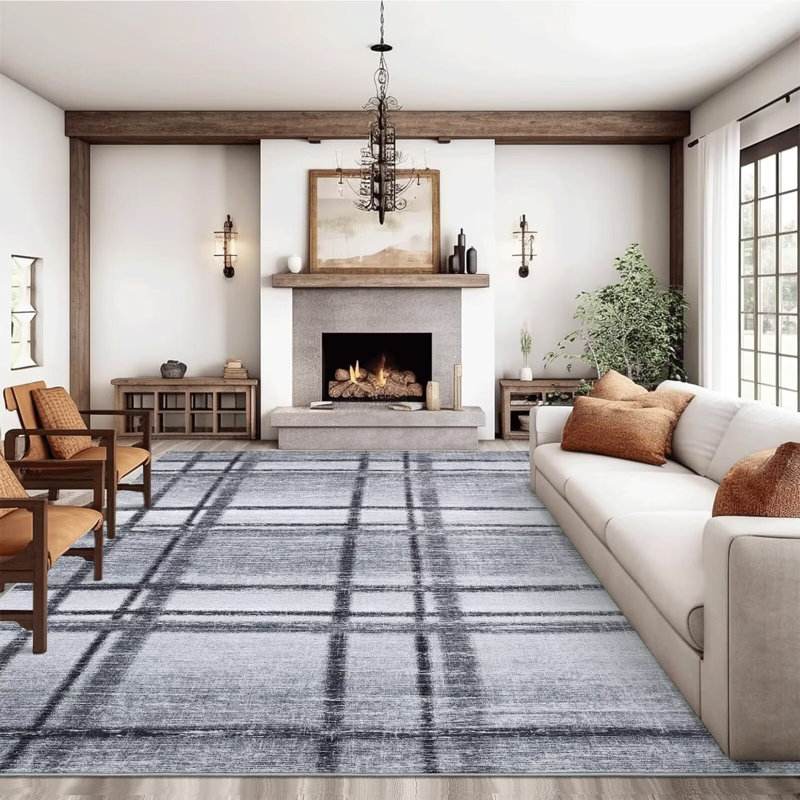 Large Machine Washable Rug with Non Slip Backing Contemporary Low Pile Foldable Floor Cover for Living Room Bedroom Dining Room