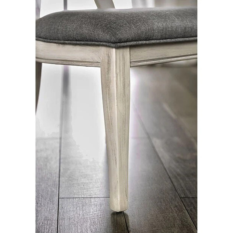 2 chaises rembourrées en tissu, blanc antique, dossier ovale, assise solide