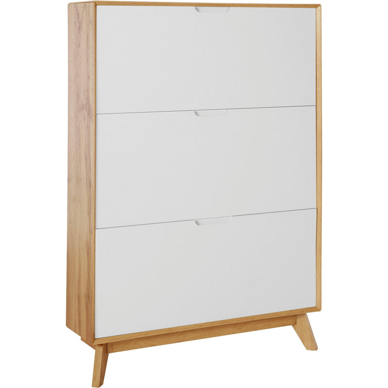Mckee 24 Pair Flip Down Shoe Storage, Oak/White