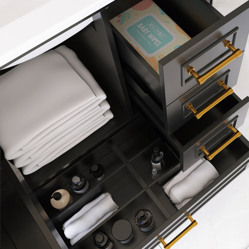 Meuble-lavabo simple autoportant de 30 po avec plateau en céramique intégré blanc, Noir