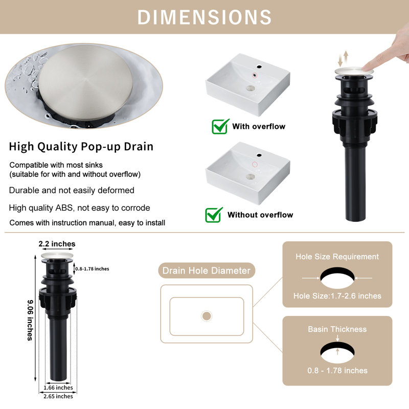 Robinet pour salle de bain à poignée simple avec drain, Nickel brossé