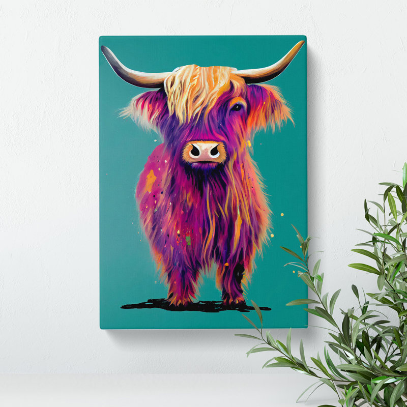 XC1022-1592X Colourful Highland Cow No.1 - Wrapped Canvas Print, 50cm H x 35cm W x 3cm D