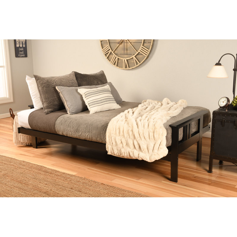 Stratford Full 79" Futon Frame and Mattress with Drawer Set, Butternut, Aqua Linen