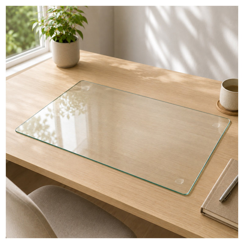 Protège-bloc de bureau en verre trempé transparent, tapis de bureau antidérapant 32 po x 20 po avec bords polis