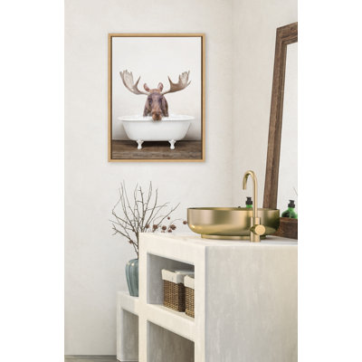 Moose Rustic Bubble Bath by Amy Peterson Framed Canvas Wall Art Print