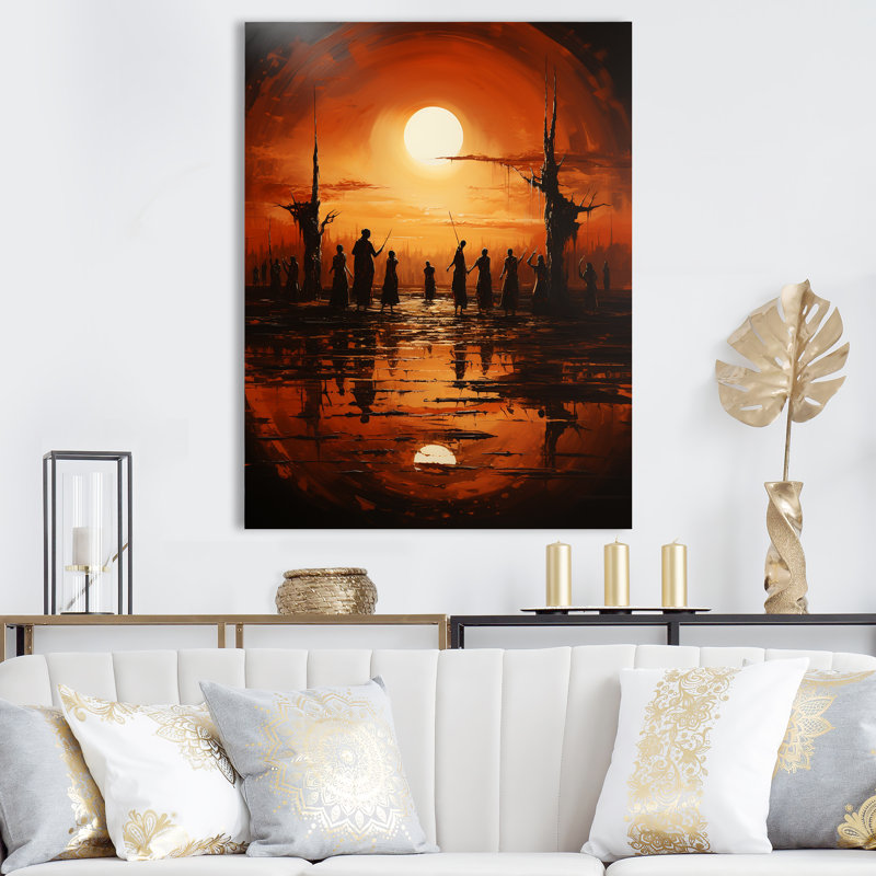 «Native Orange Sunset On Tribal Rhythms I», reproduction sur toile, Cadre photo noir, H 40 po x l 30 po