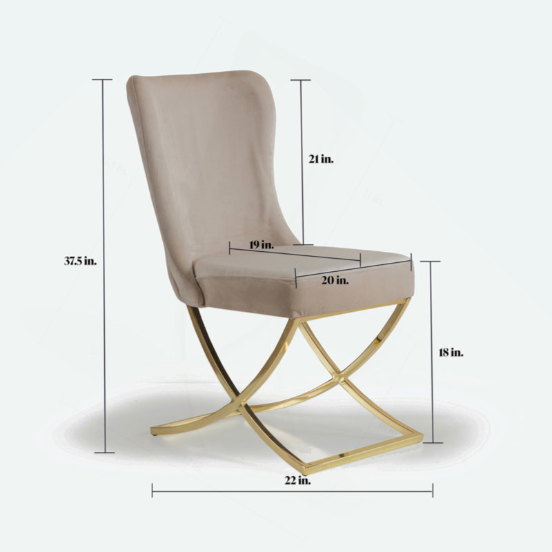 Ottomanson Set of 2 Dining Chairs with Elegant Gold Legs for Stylish Seating, Gold, Beige