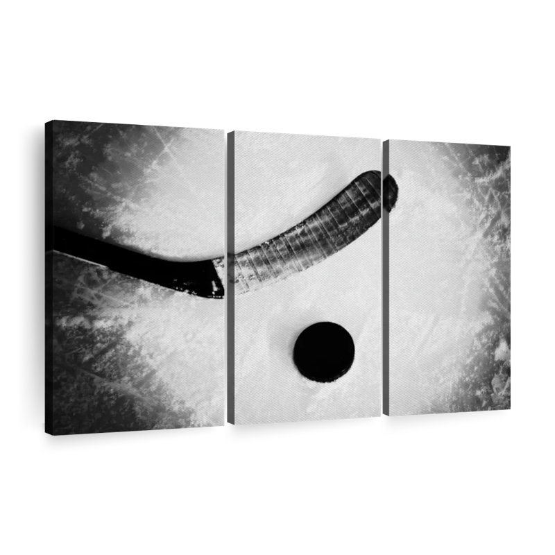 «Hockey monochrome» sur toile, H 28 po x l 45 po x P 1,25 po
