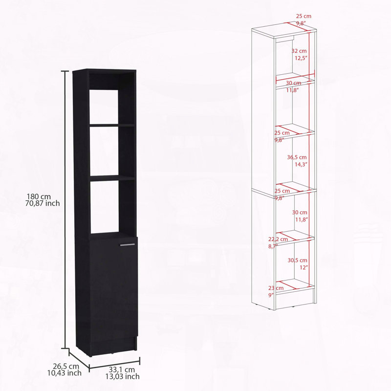 Parks Linen Bathroom Storage Cabinet with Adjustable Shelves, Black
