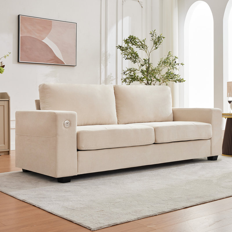 Canapé-lit multifonctionnel en L avec ports de charge USB et Type-C, canapé modulaire convertible avec poches de rangement et housses de coussin amovibles, cadre en bois pour le salon et les petits espaces (