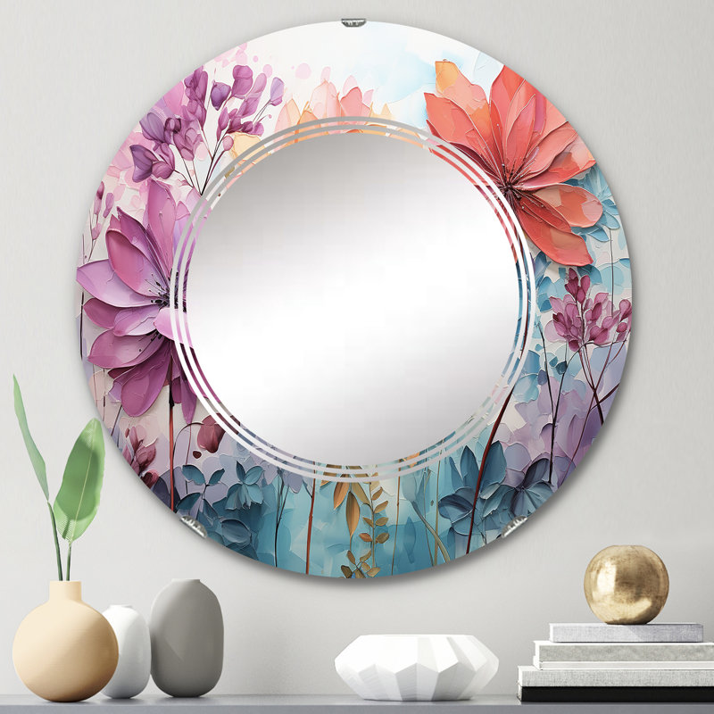 Multicoloured Ferns Field II - Modern Wall Mirror Round, 24 po x 24 po
